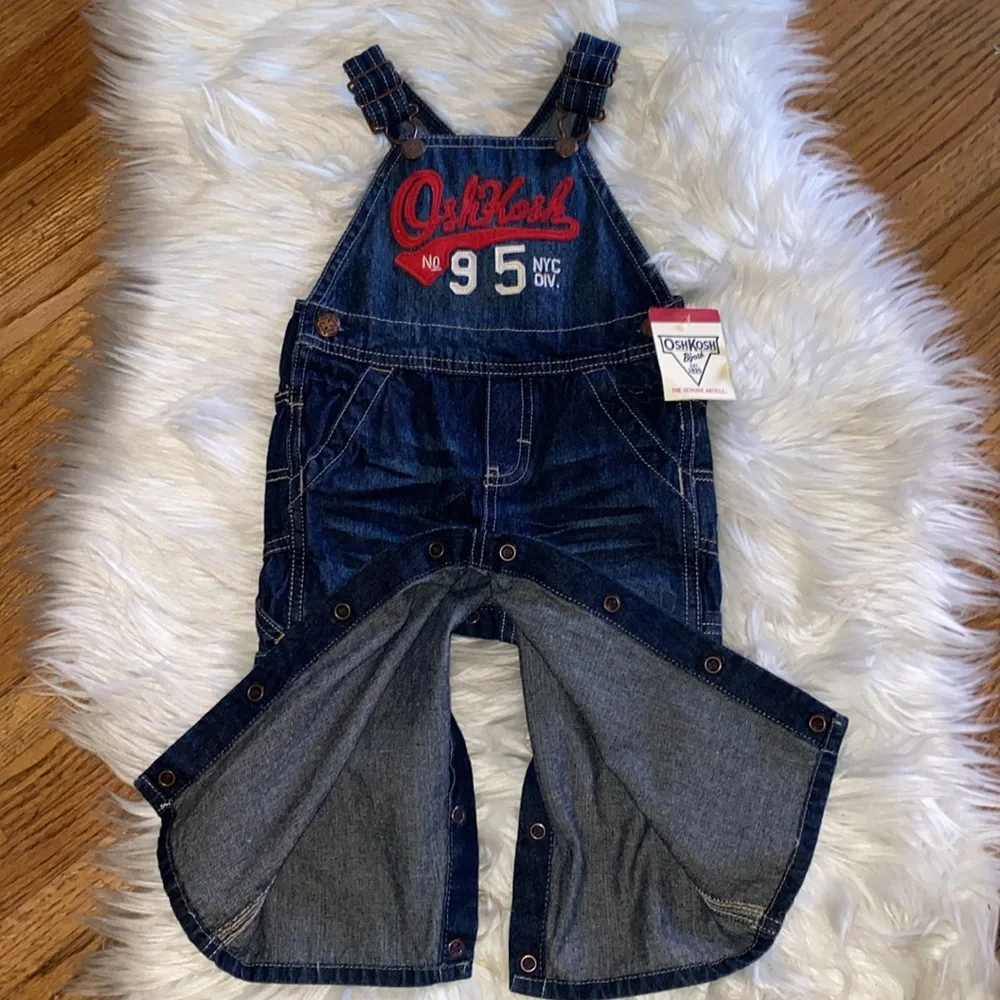 OshKosh B'Gosh 12M Blue Denim Vestbak Overalls Snap Crotch closure